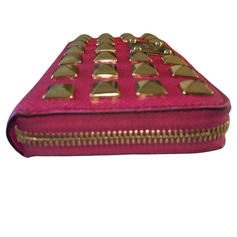 Michael Kors Fuchsia Pink Pyramid Studded Continental Zip Wallet - Picture 5 of 16